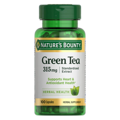 Nature's Bounty Green Tea Pills - Heart Health & Antioxidant Support, 315mg, 100 Capsules