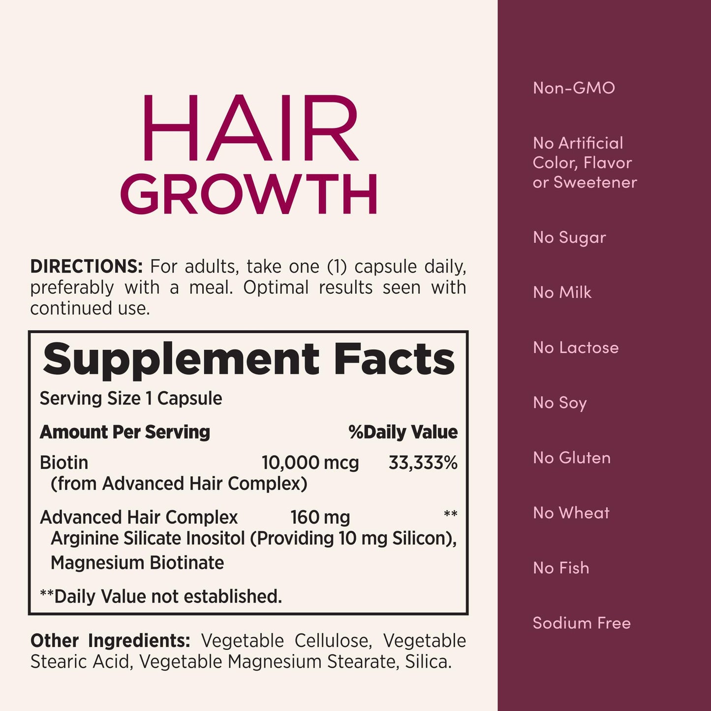 Nature's Bounty Optimal Solutions Hair Growth – Biotin, Arginine & Silicon | 30 Capsules