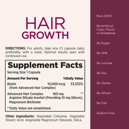 Nature's Bounty Optimal Solutions Hair Growth – Biotin, Arginine & Silicon | 30 Capsules