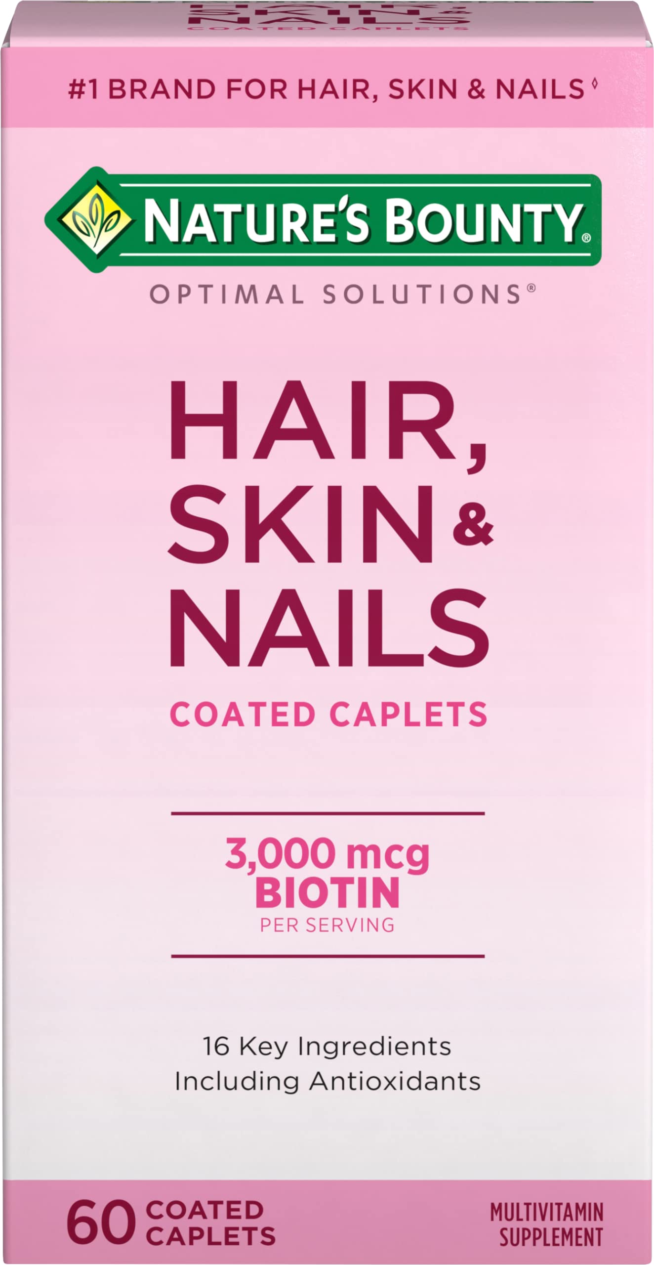 Nature's Bounty Hair, Skin & Nails Formula – 3,000 mcg Biotin, 60 Caplets