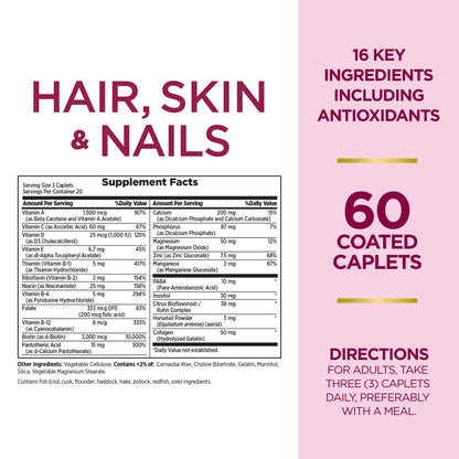 Nature's Bounty Hair, Skin & Nails Formula – 3,000 mcg Biotin, 60 Caplets