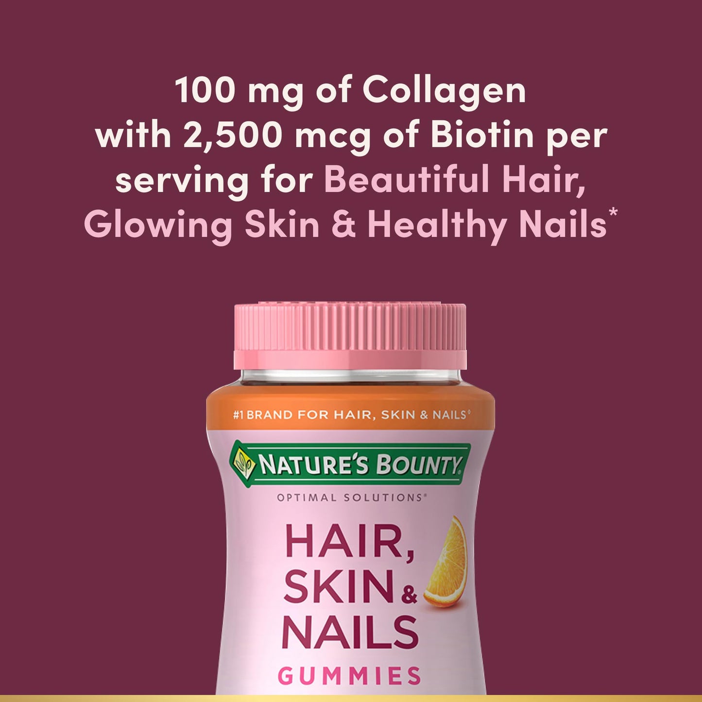 Nature's Bounty Hair, Skin & Nails Gummies - Biotin & Collagen, Citrus, 2500 mcg, 80 Ct