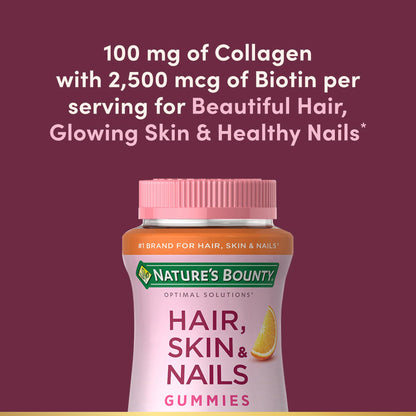 Nature's Bounty Hair, Skin & Nails Gummies - Biotin & Collagen, Citrus, 2500 mcg, 80 Ct