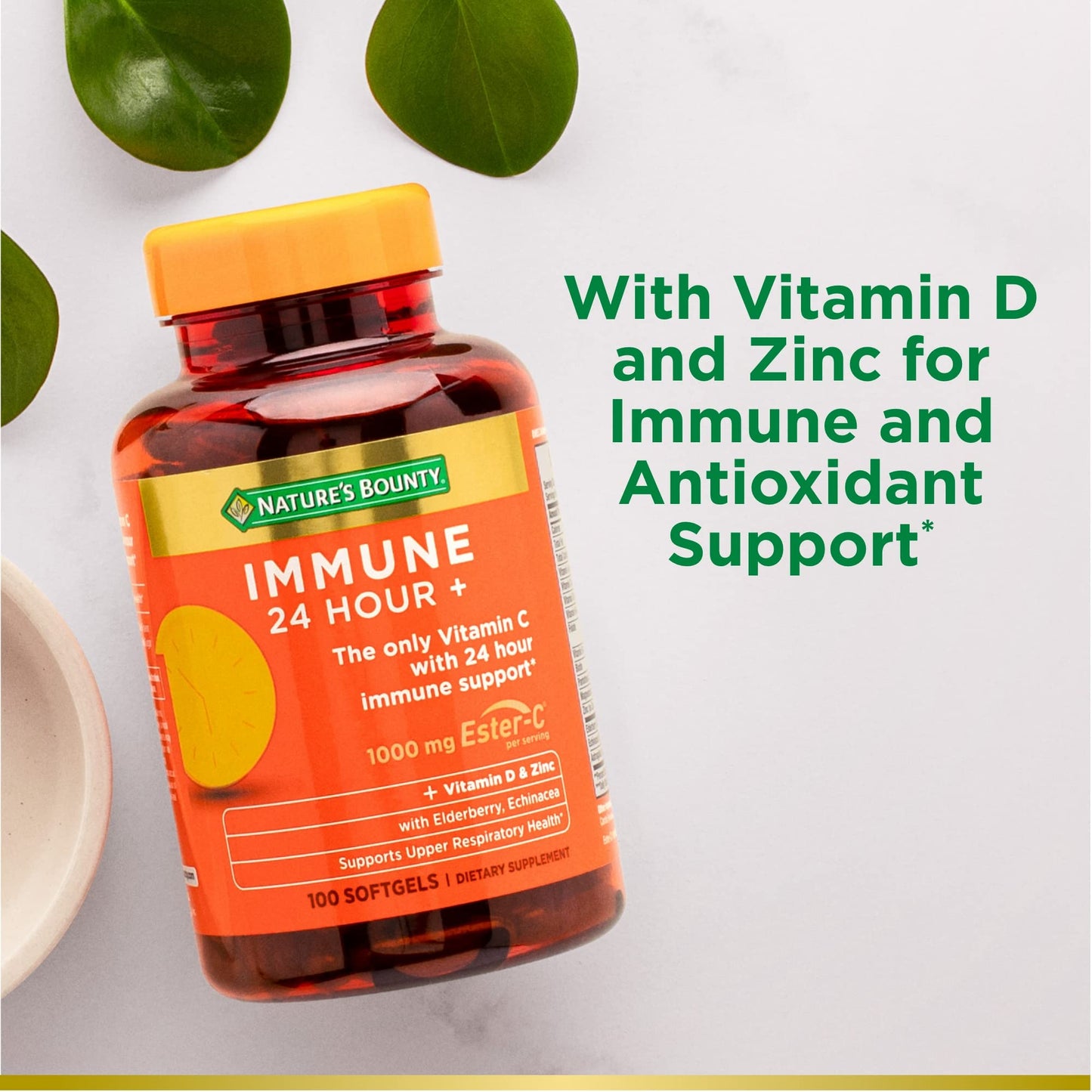 Nature's Bounty Immune 24 Hour+ Ester-C Vitamin C 1000mg Softgels with Zinc & Vitamin D - 100 Count