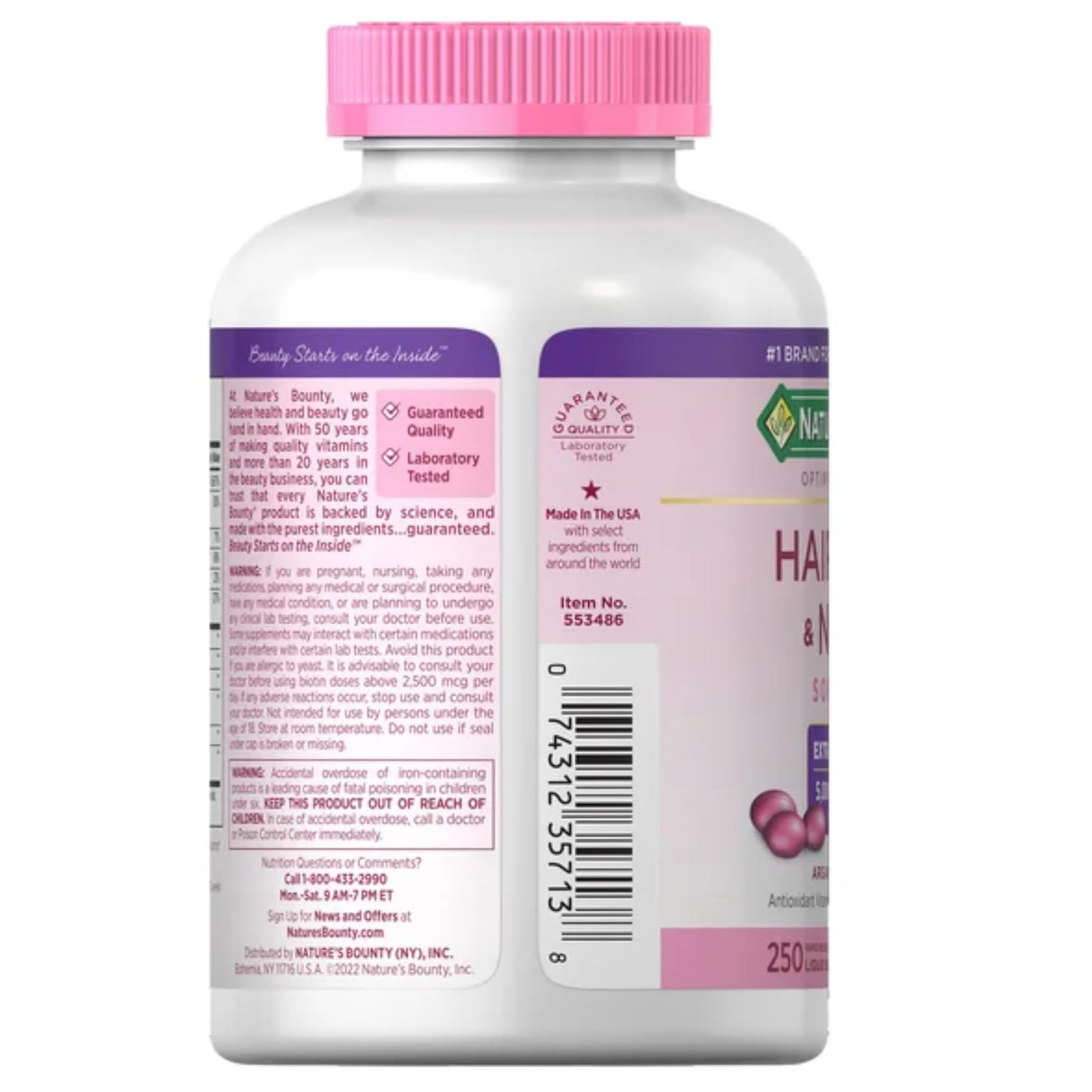 Nature's Bounty Hair Skin & Nails 5000 mcg Biotin - 250 Coated Tablets Extra Strength