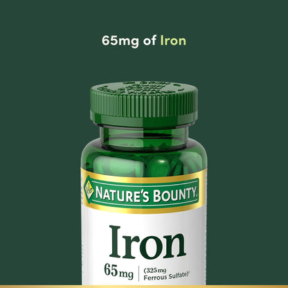 Nature's Bounty Iron 65 mg | Ferrous Sulfate 325 mg | Gluten Free, 100 Vegetarian Tablets