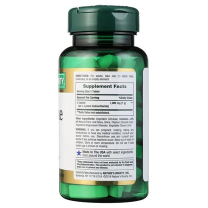 Nature's Bounty L-Lysine 1000 mg Tablets – 60 ea (Pack of 4)