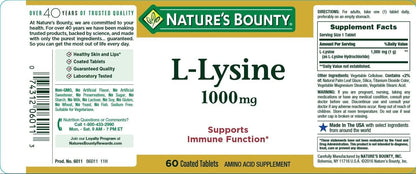 Nature's Bounty L-Lysine 1000 mg Tablets – 60 ea (Pack of 4)