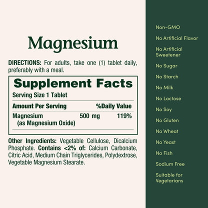 Nature's Bounty Magnesium 500 mg Tablets | 200 Count – Bone & Muscle Health