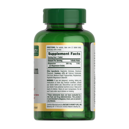 Nature's Bounty Magnesium 500 mg Tablets | 200 Count – Bone & Muscle Health