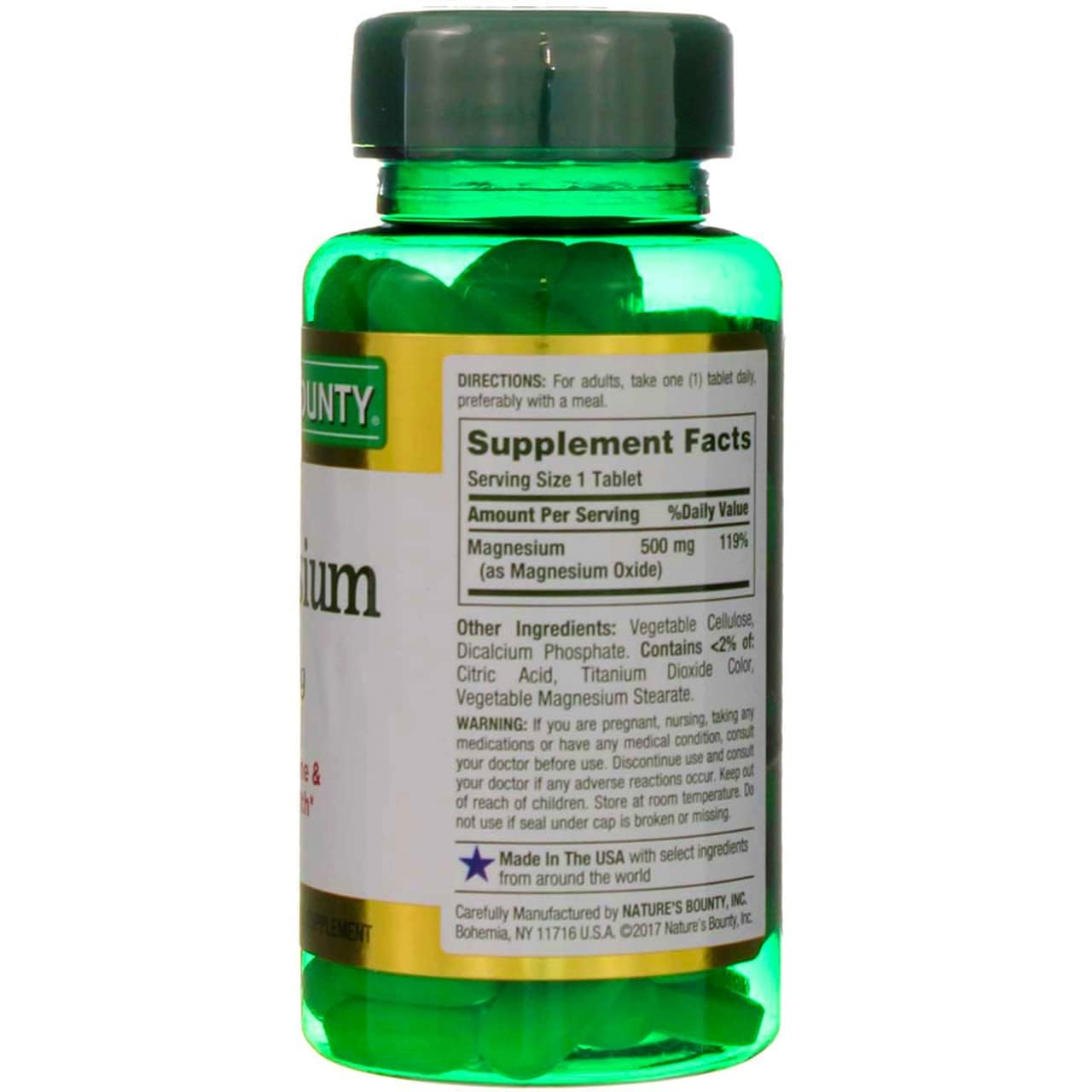 Nature's Bounty Magnesium 500 mg Tablets - 100 Count | Vegetarian, Non-GMO