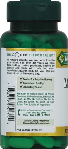 Nature's Bounty Magnesium 500 mg Tablets - 100 Count | Vegetarian, Non-GMO