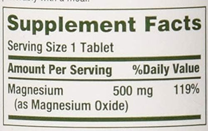 Nature's Bounty Magnesium 500 mg Tablets - 100 Count | Vegetarian, Non-GMO