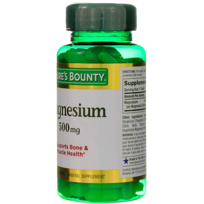 Nature's Bounty Magnesium 500 mg Tablets - 100 Count | Vegetarian, Non-GMO