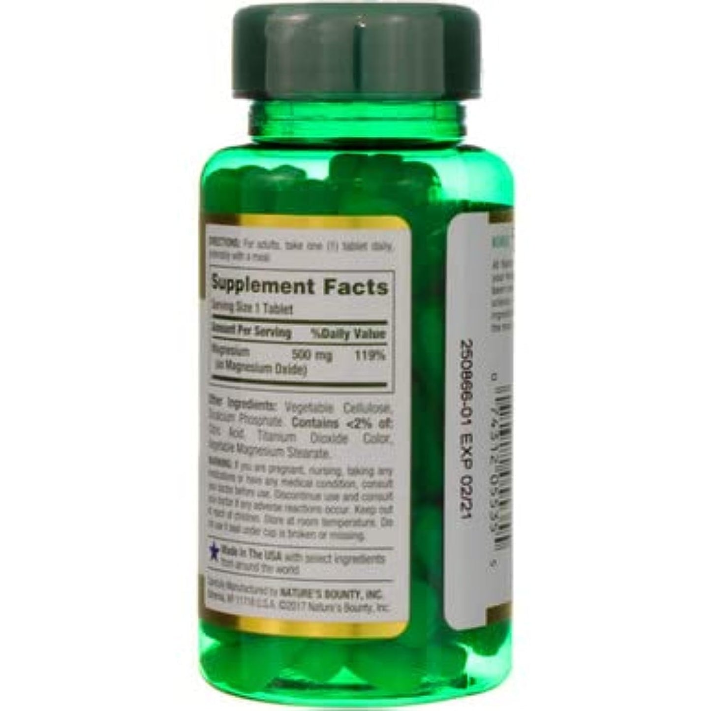 Nature's Bounty Magnesium 500 mg Tablets - 100 Count | Vegetarian, Non-GMO