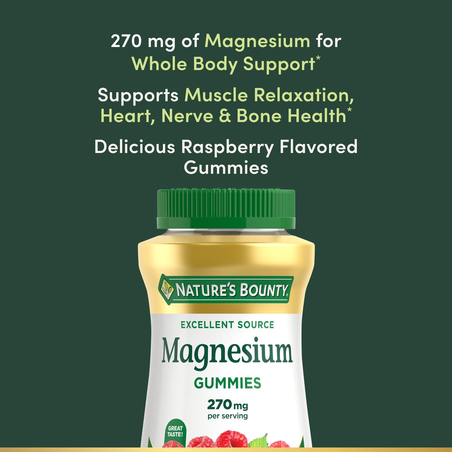 Nature's Bounty Magnesium Citrate Gummies – 270mg per Serving, Raspberry, Vegan, Non-GMO (90 Count)
