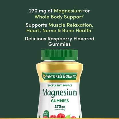 Nature's Bounty Magnesium Citrate Gummies – 270mg per Serving, Raspberry, Vegan, Non-GMO (90 Count)