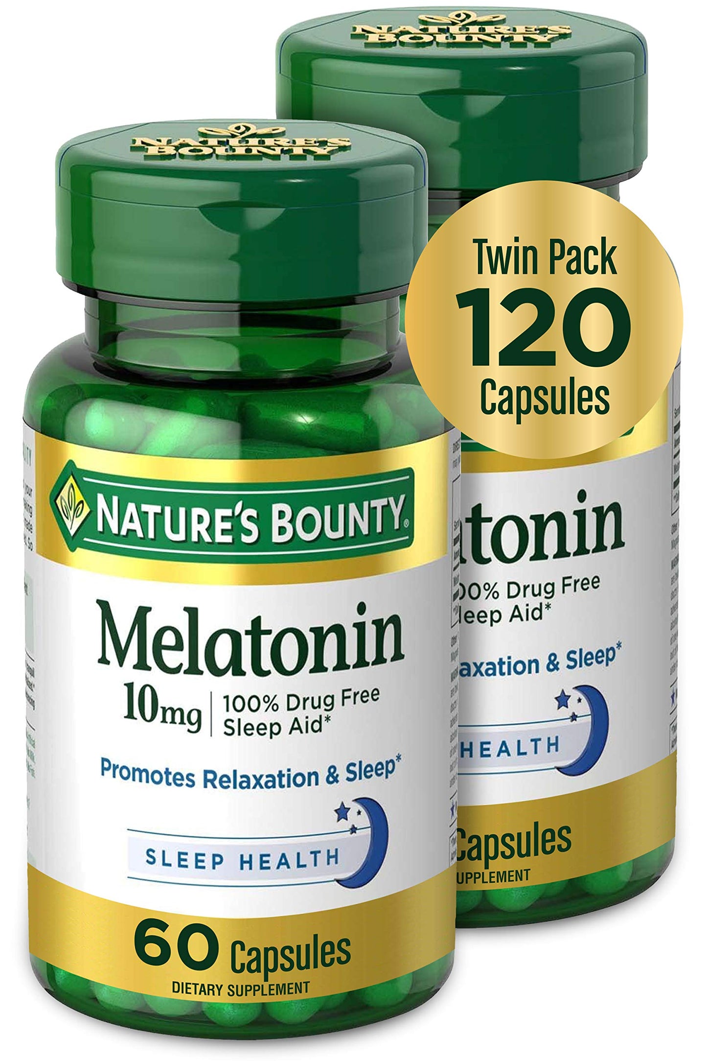 Nature's Bounty Melatonin 10mg Twin Pack – Sleep Support, 60 Count (2 Pack)