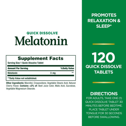 Nature's Bounty Melatonin 3 mg, 120 Count — Quick Dissolve