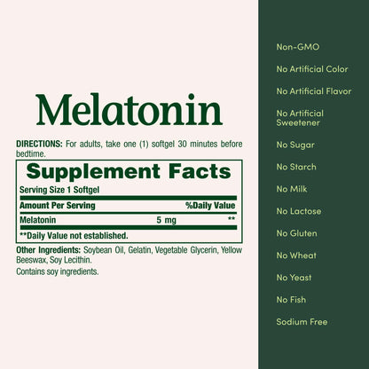 Nature's Bounty Melatonin 5mg – 90 Softgels – Sleep Support