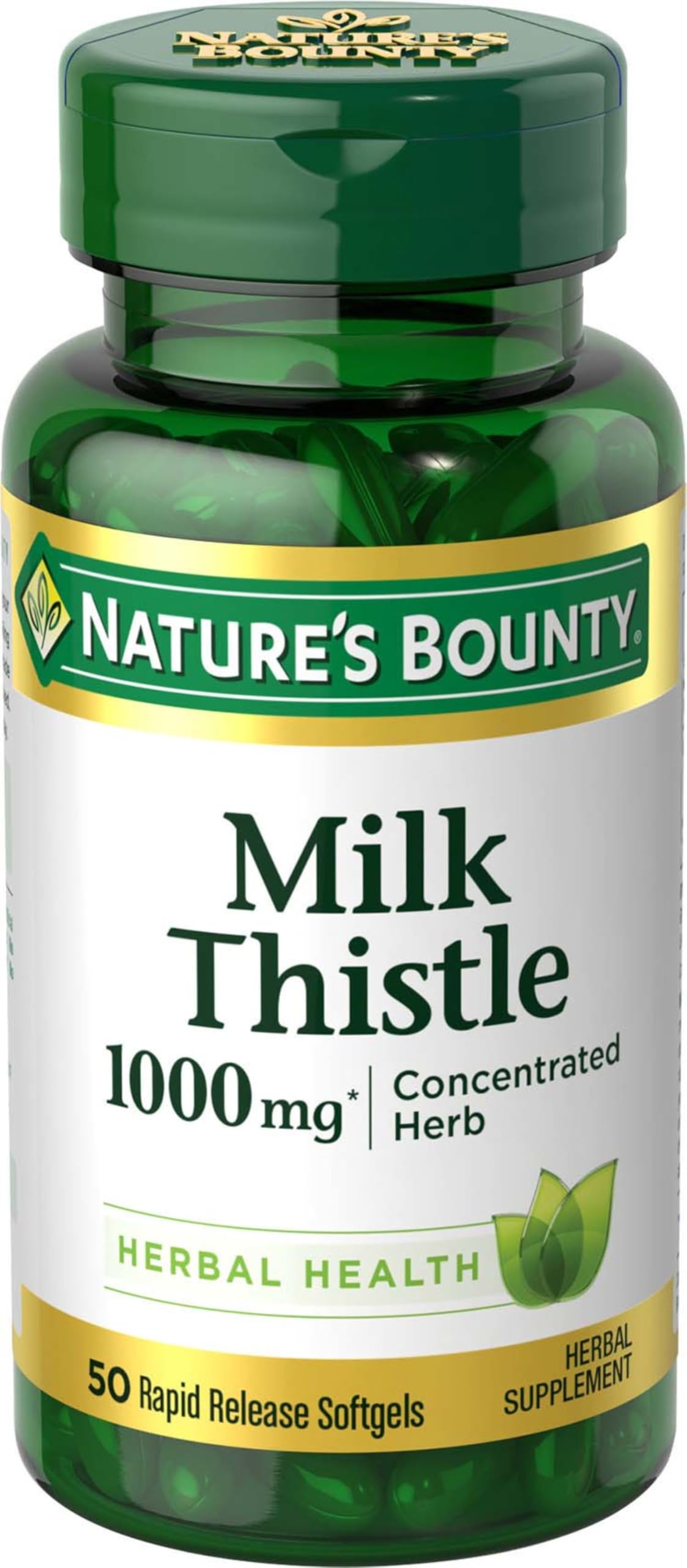 Nature's Bounty Milk Thistle 1000mg – Rapid Release Softgels, Gluten Free, 50 Ct