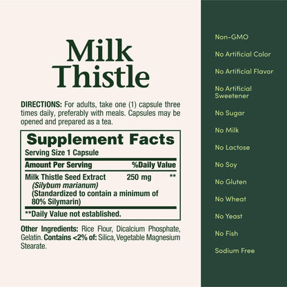 Nature's Bounty Milk Thistle Capsules 250 mg – Liver Health, 200 Count
