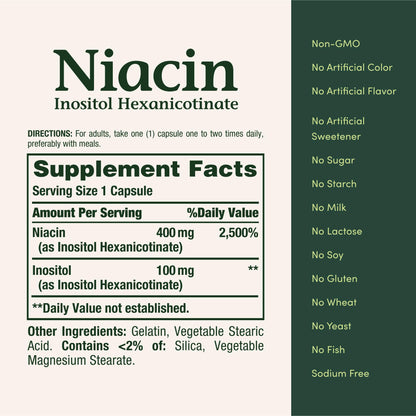 Nature's Bounty Niacin 500mg Flush Free - Cellular Energy Support & Nervous System Health | 120 Capsules