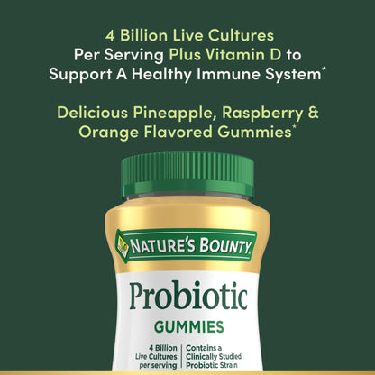 Nature's Bounty Probiotic Gummies - Immune Support & Digestive Health, Pineapple/Raspberry/Orange, 60 Count