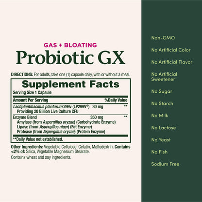 Nature's Bounty Probiotic GX – Digestive Health, Gas & Bloating Relief | 25 Capsules