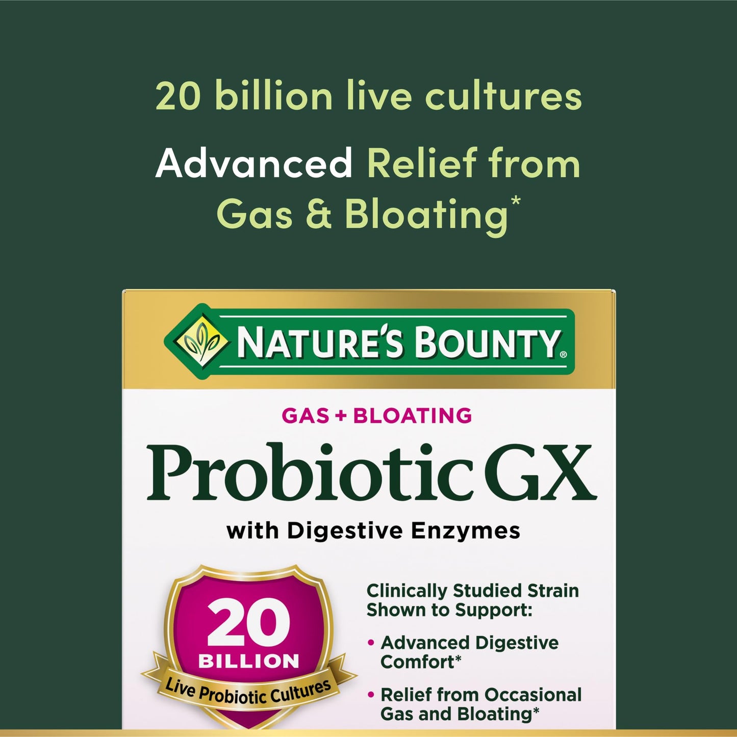 Nature's Bounty Probiotic GX – Digestive Health, Gas & Bloating Relief | 25 Capsules