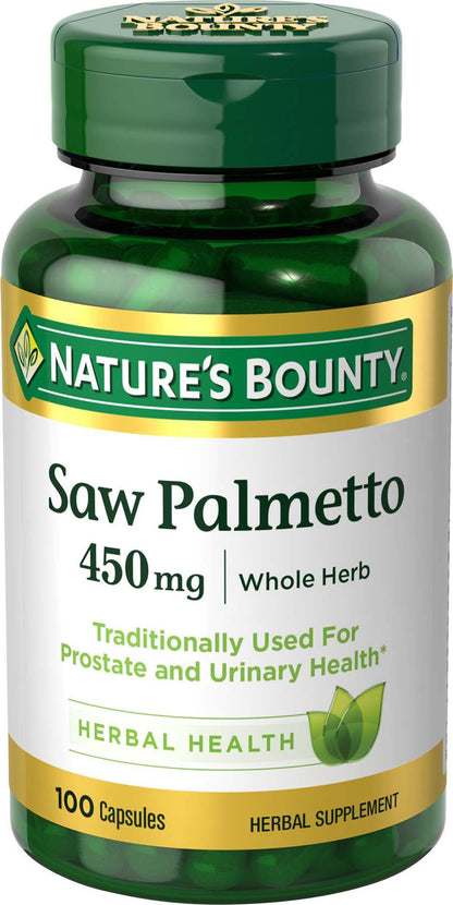 Nature's Bounty Saw Palmetto 450 mg – Prostate & Urinary Health, 100 Capsules