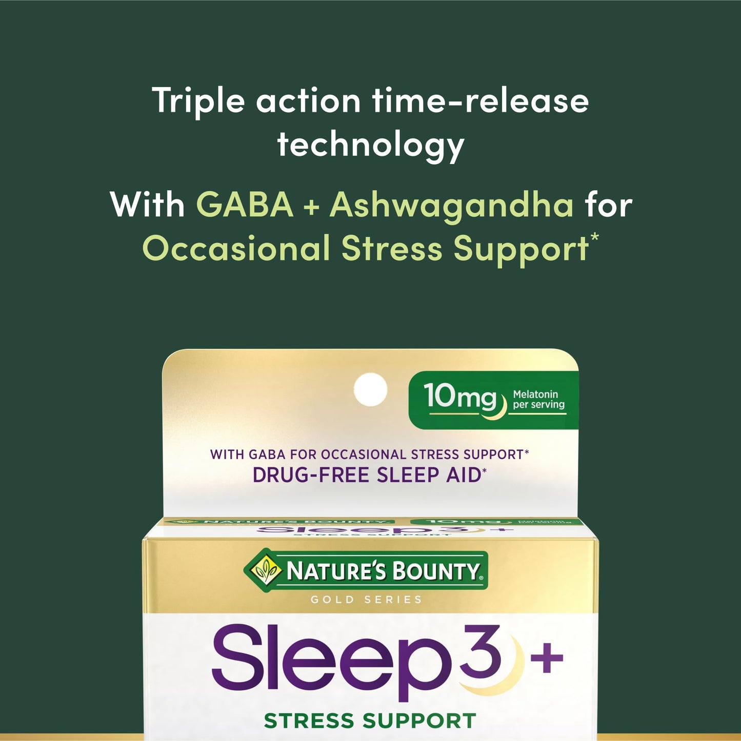 Nature’s Bounty Sleep3+ Stress Support – Maximum-Strength, Drug-Free Sleep Aid with 10 mg Melatonin, Time-Release, 56 Tri-Layered Tablets