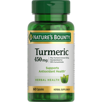 Nature's Bounty Turmeric Capsules 450 mg - 60 Count | Non-GMO & Gluten Free