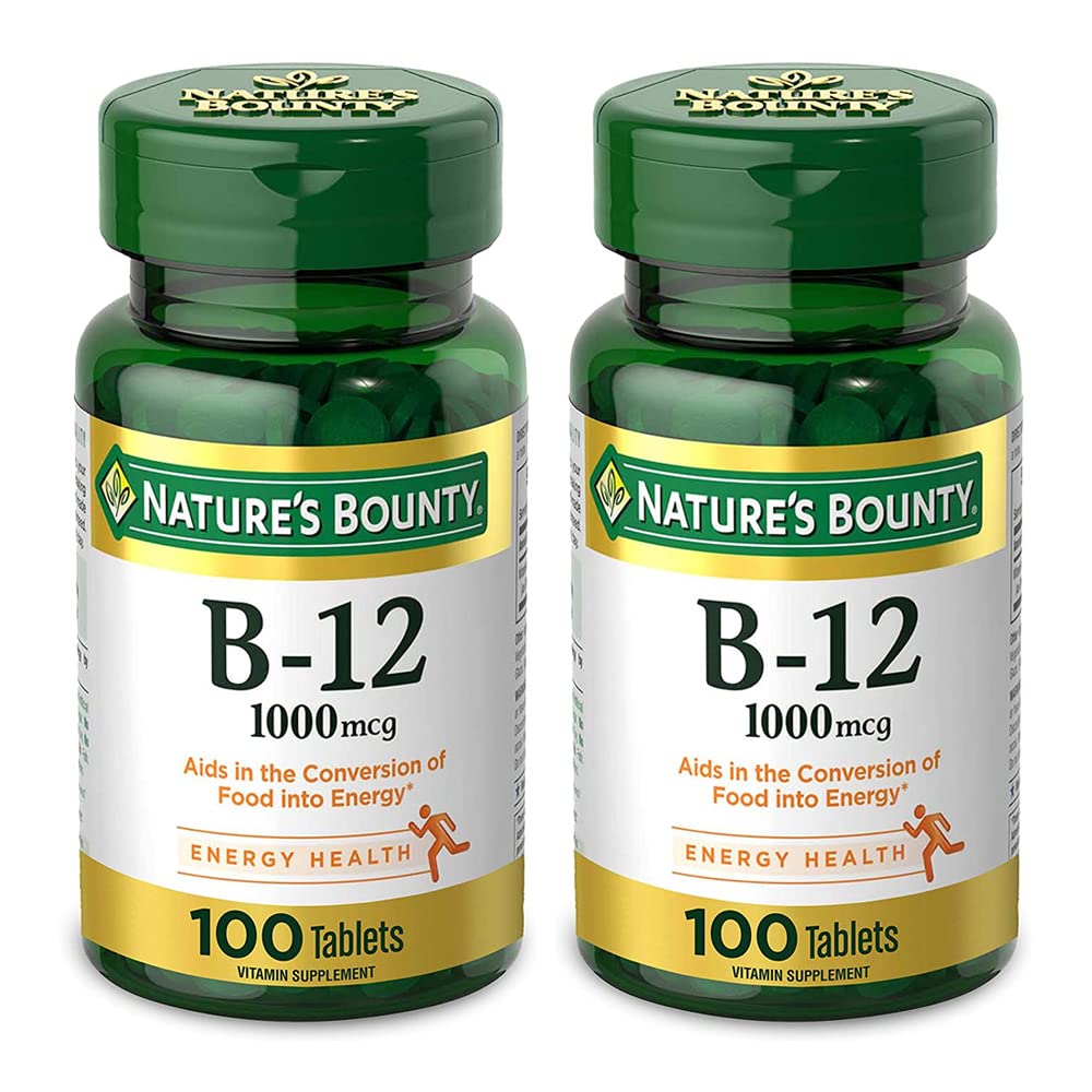 Nature's Bounty Vitamin B12 1000 mcg - 100 Tablets (Pack of 2) | Energy & Heart Health