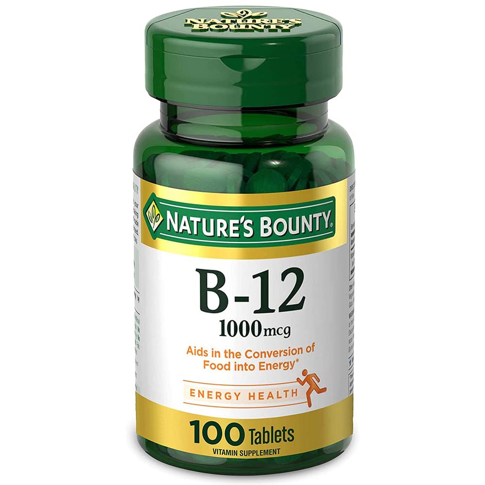 Nature's Bounty Vitamin B12 1000 mcg - 100 Tablets (Pack of 2) | Energy & Heart Health