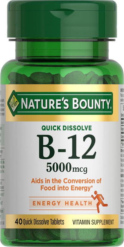 Nature's Bounty Vitamin B-12 5000 mcg – 40 Quick Dissolve Tablets