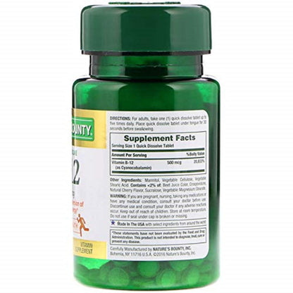 Nature's Bounty Vitamin B-12 500 mcg Microlozenges – 100 Count