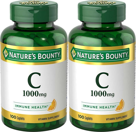 Nature's Bounty Vitamin C 1000 mg, 100 Caplets — Pack of 2 | Immune Support BritishVita | Premium UK Vitamins & Wellness Supplements