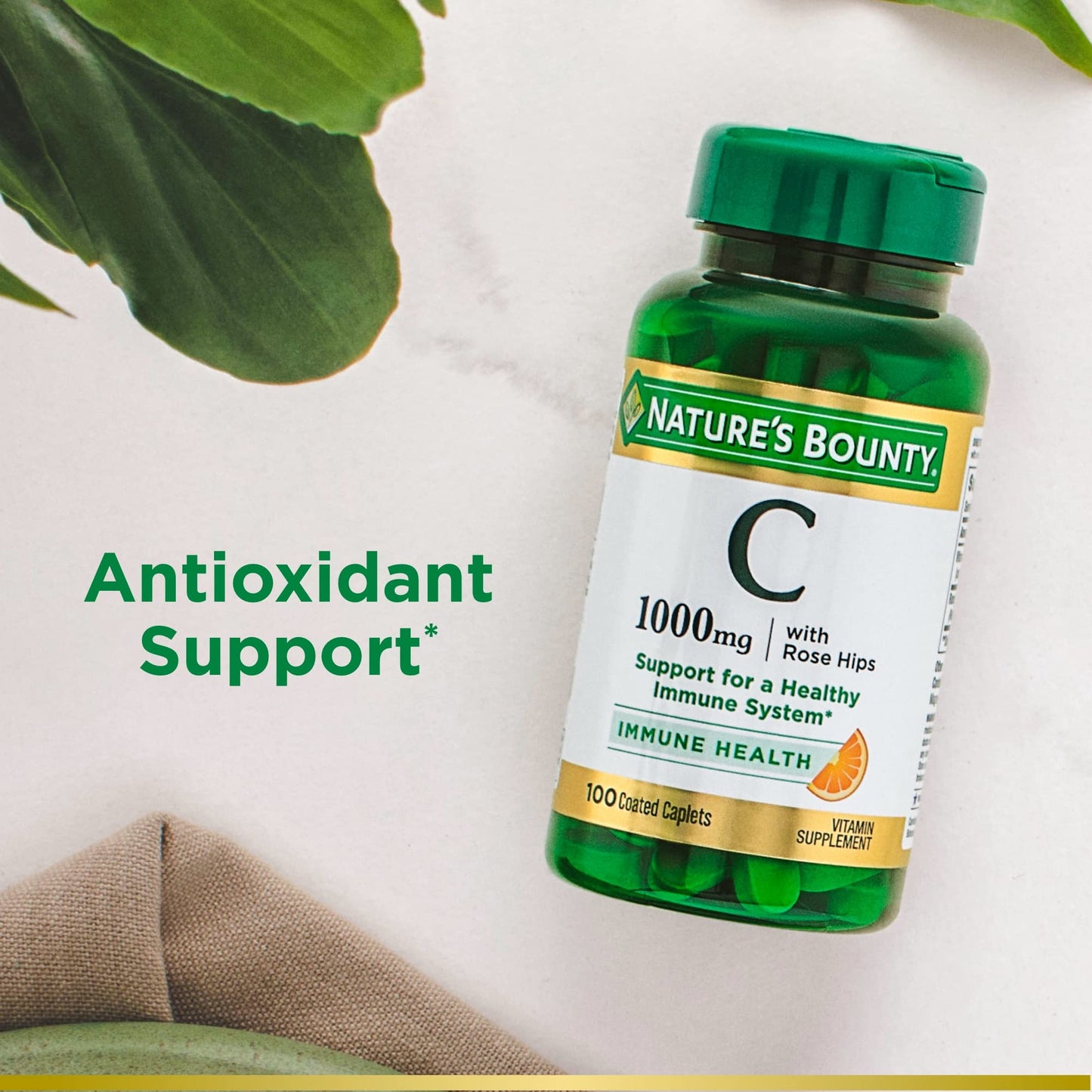 Nature's Bounty Vitamin C + Rose Hips Caplets 1000 mg | Immune Support | 100 Ct