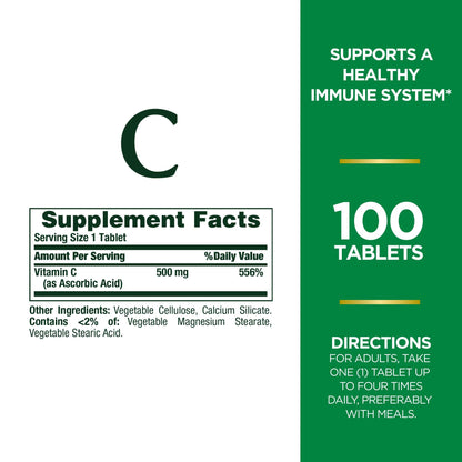 Nature's Bounty Vitamin C Tablets 500mg - Immune Support (100 Count)