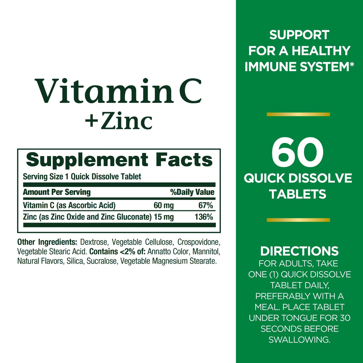 Nature's Bounty Vitamin C + Zinc – Immune Support Supplement, 60 Tablets