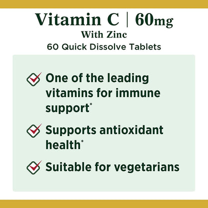 Nature's Bounty Vitamin C + Zinc – Immune Support Supplement, 60 Tablets