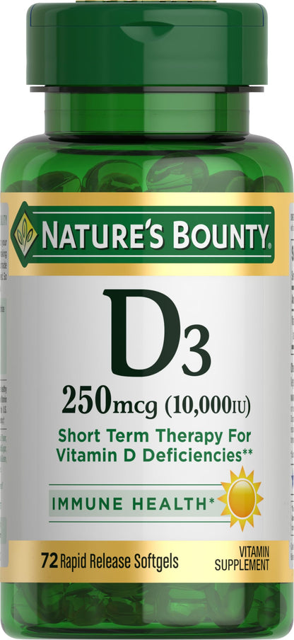 Nature's Bounty Vitamin D3 10000 IU Softgels – Immune Support & Bone Health (72 Count)