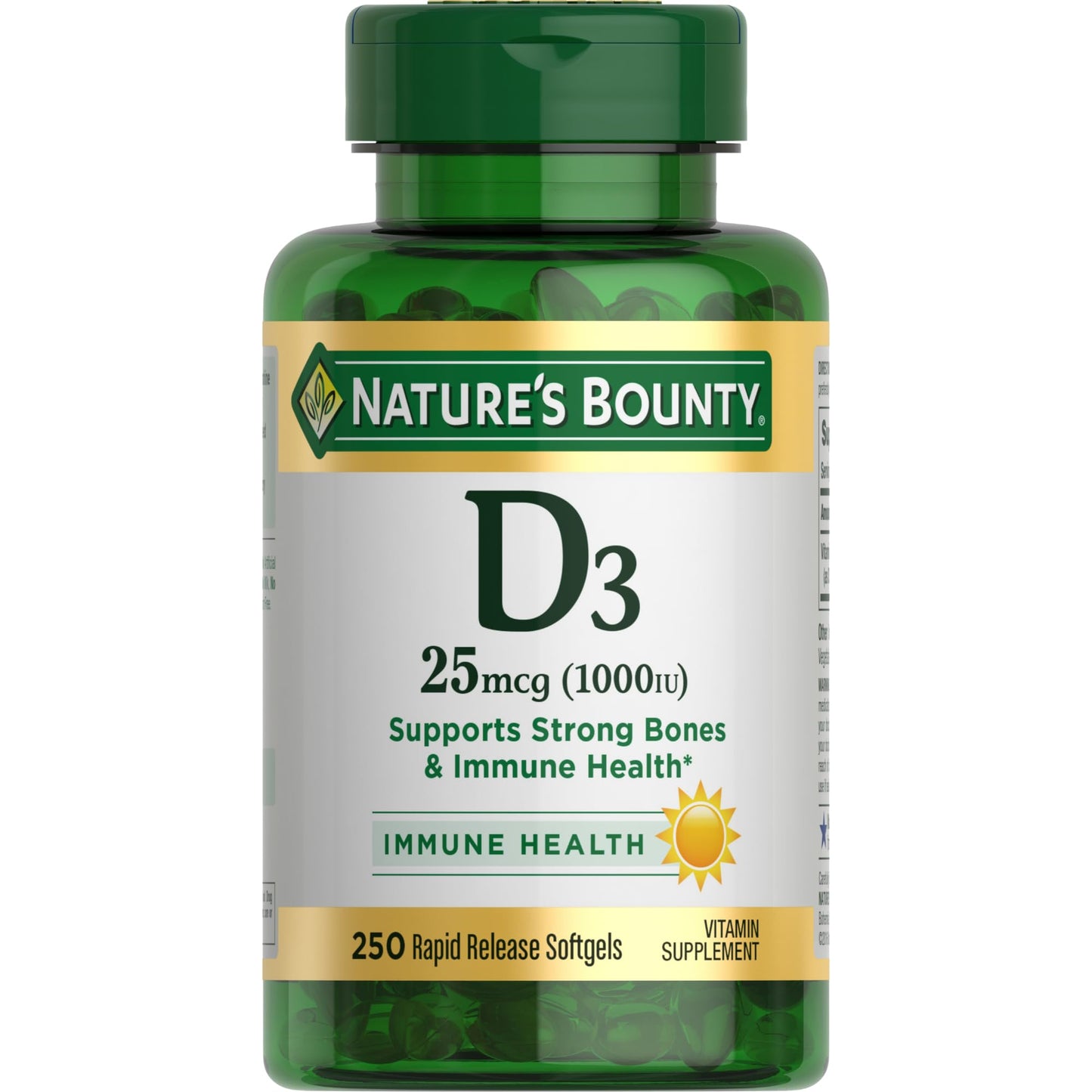 Nature's Bounty Vitamin D3 1000 IU - Immune Support & Healthy Bones - 250 Rapid Release Softgels