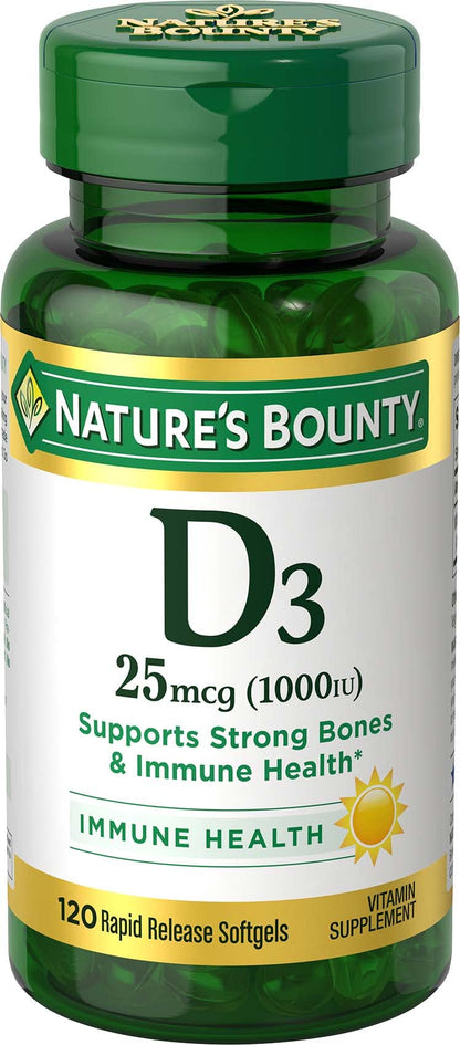 Nature's Bounty Vitamin D3 1000IU Softgels - Immune Support & Bone Health, 360-Count Tri-Pack