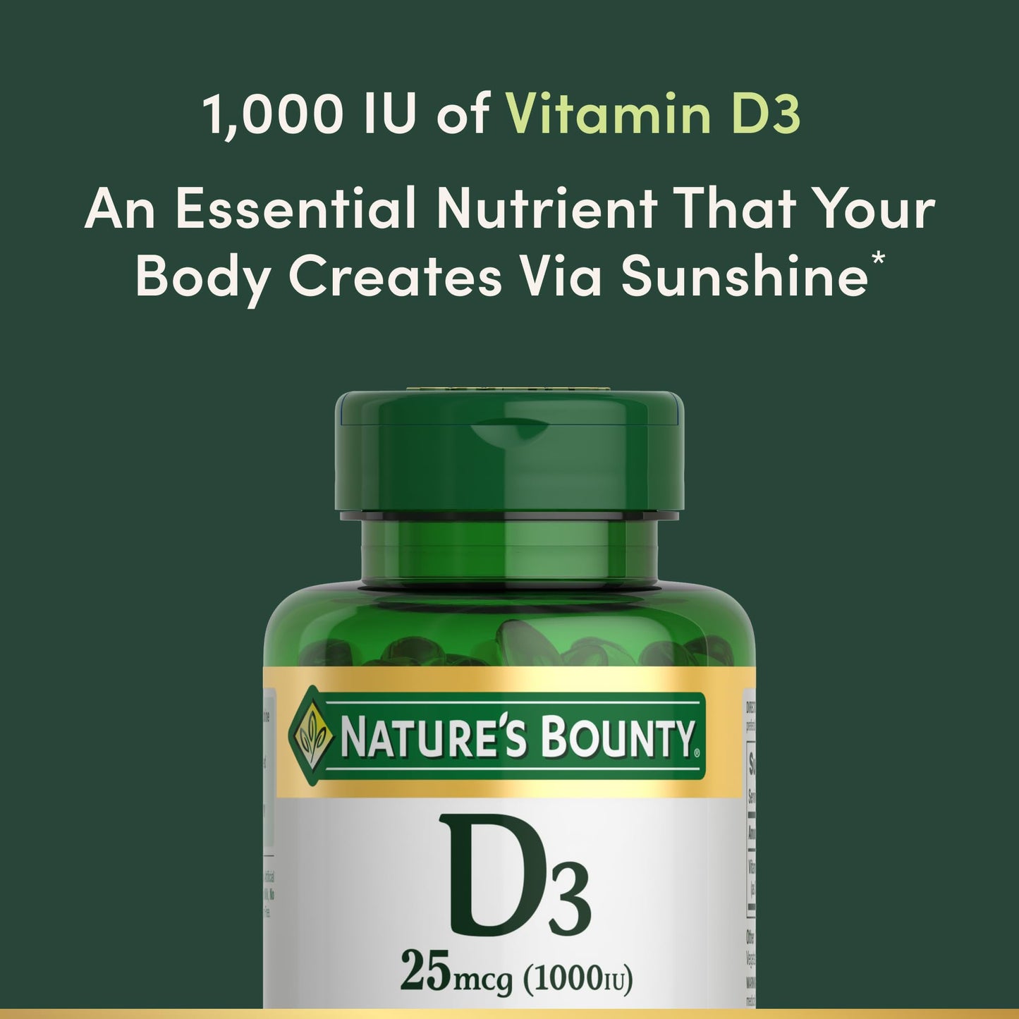 Nature's Bounty Vitamin D3 1000 IU - Immune Support & Healthy Bones - 250 Rapid Release Softgels