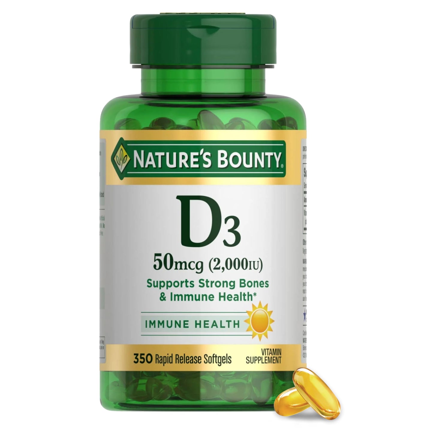 Nature's Bounty Vitamin D3 2000 IU | Immune & Bone Health | 350 Softgels