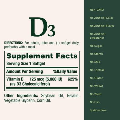 Nature's Bounty Vitamin D3 5000 IU Softgels, Rapid Release, Immune Support, Vitamin D Supplements, 150 Count