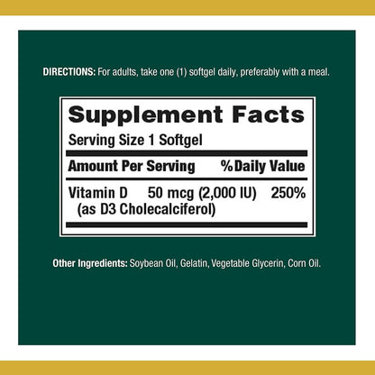 Nature's Bounty Vitamin D3 50 mcg – 150 Softgels (Pack of 2) | Immune & Bone Support