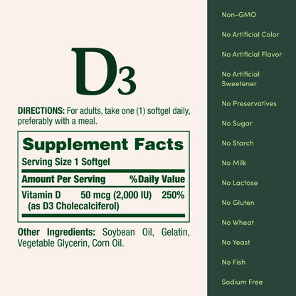 Nature's Bounty Vitamin D3 2000IU | Immune & Bone Health, 240 Softgels